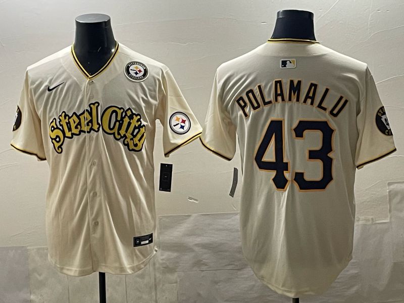 Men 2025 Nike Pittsburgh Steelers #43 Polamalu Cream Limited NFL Jersey style 03